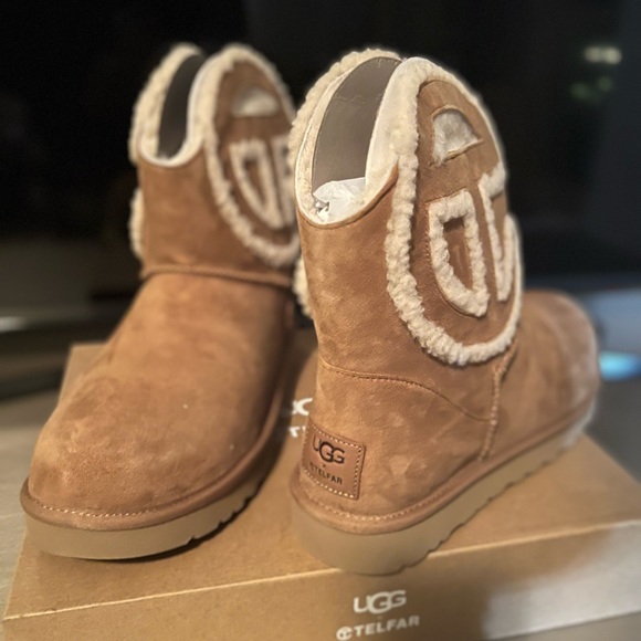 UGG x Telfar Logo Mini Boots in Chestnut- New W/Box- Never Worn, Same-day Ship. - Picture 1 of 6